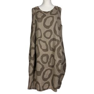 100% Lin Blanc Lagenlook Tan Beige Linen Flowy Peasant Dress Italy Size M L